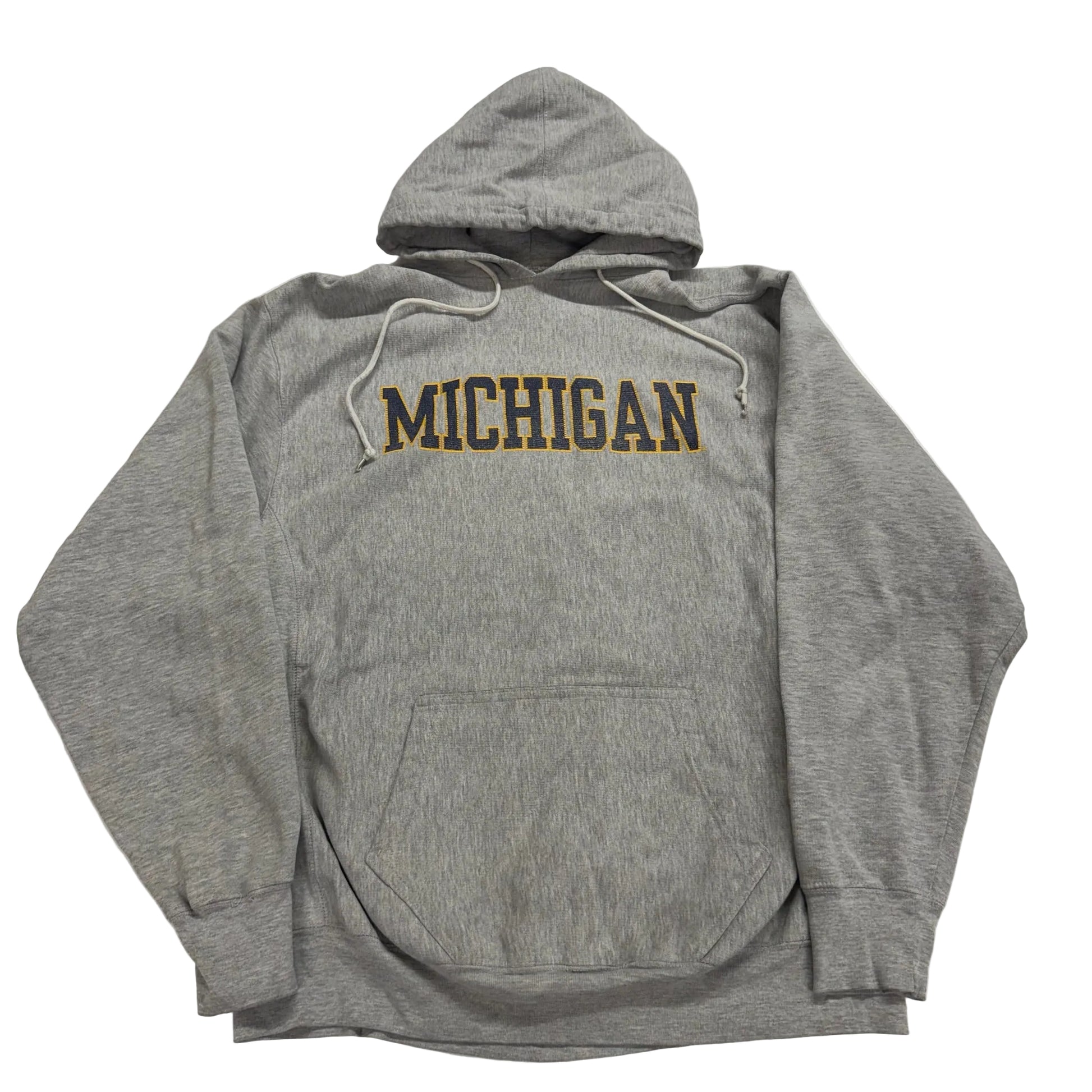 Gray hoodie with 'MICHIGAN' printed on the front against a white background