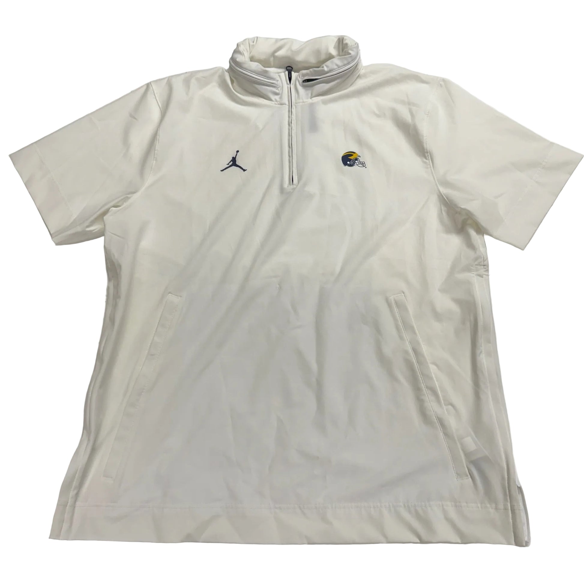 White short-sleeve shirt with a brand logo on a white background