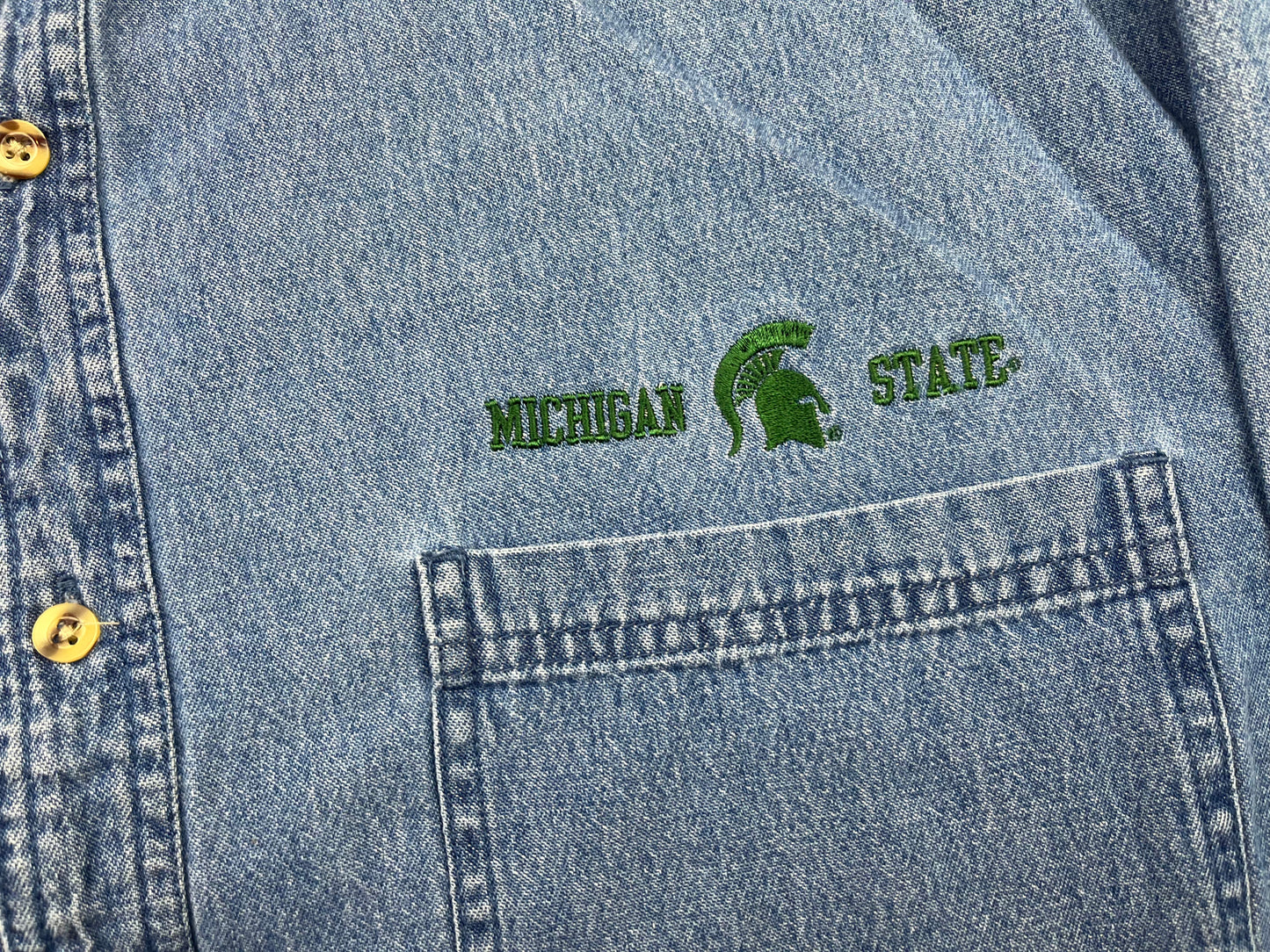 Michigan State Embroidered Jean Button Down Polo