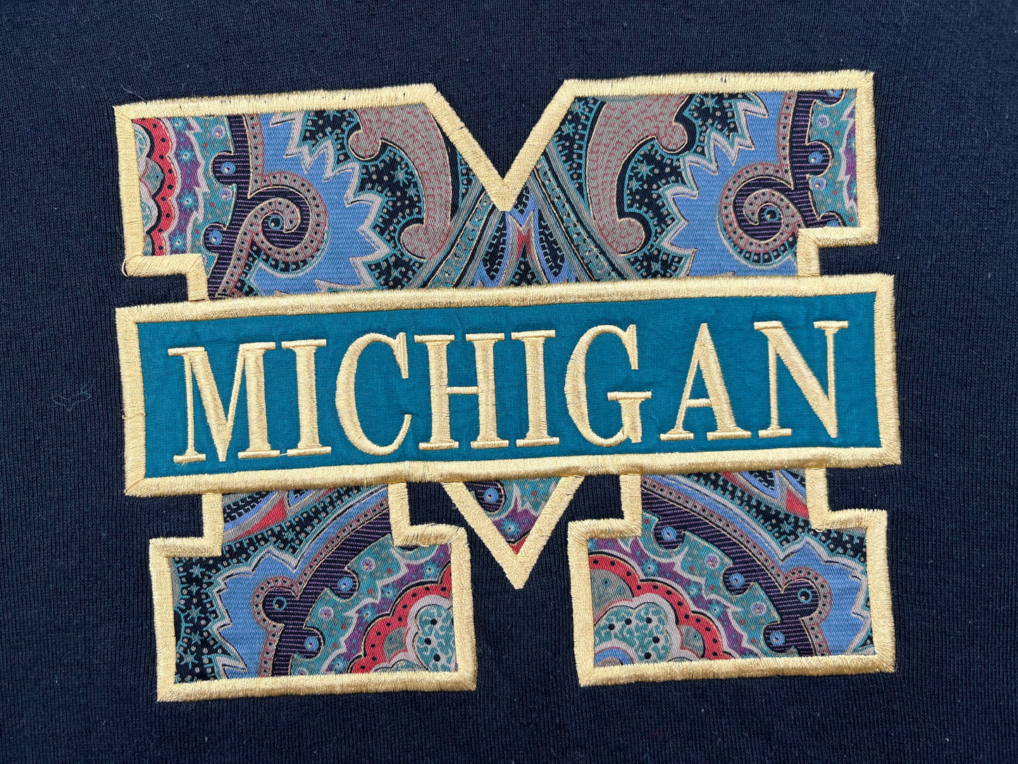Michigan Embroidered Paisley Block M Crewneck